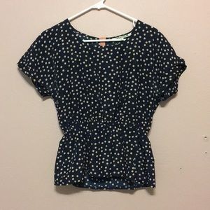 Francesca’s navy polka dot peplum blouse